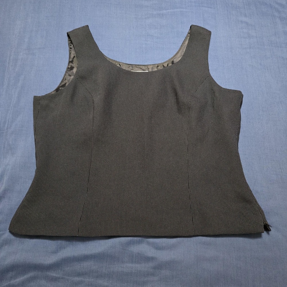 Le Suit Tank Top Womens 18 Blue White Polka Dot Lined Stretch Round Neck Career